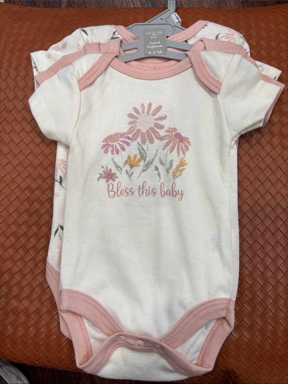 Cream Floral 'Bless This Baby' One-Piece Bodysuit with Pink Trim